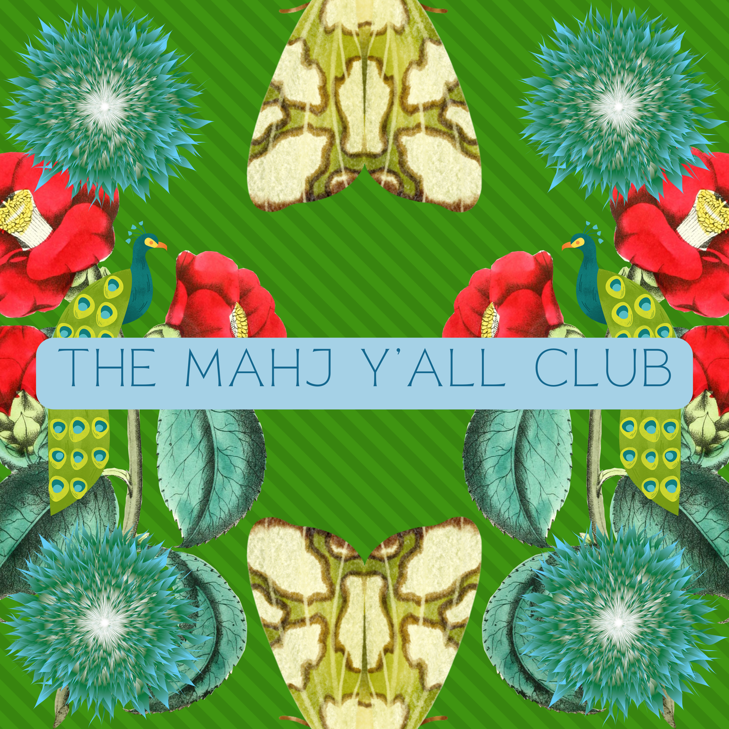 Trendy Mahjong Mat with Chinoiserie Flowers Butterflies – Bright, Bold, and Fun Design