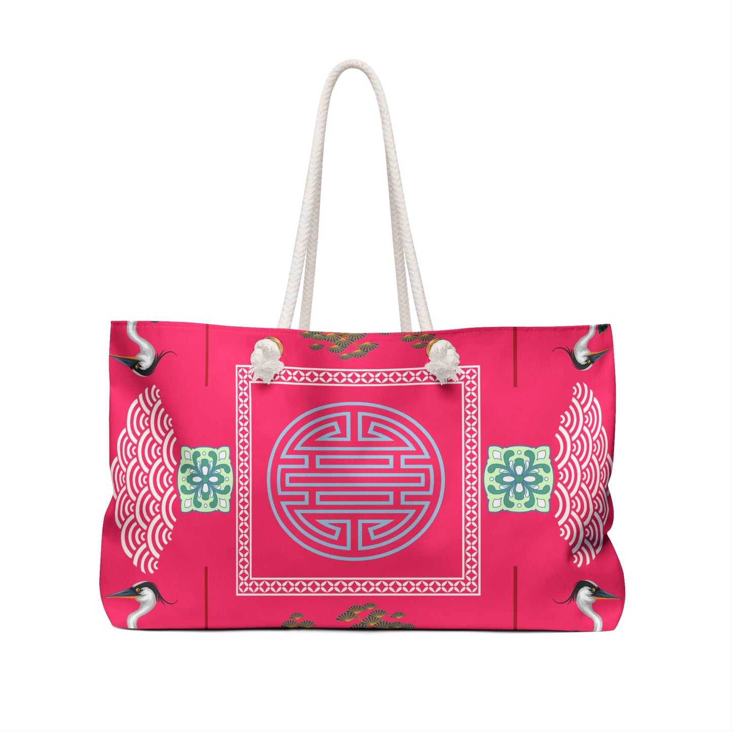 Chinoiserie Cranes Mahjong Weekender Bag - Mahjong Tile Girls Weekend Gift, Floral Pattern Antique Shop Traditional Travel Tote