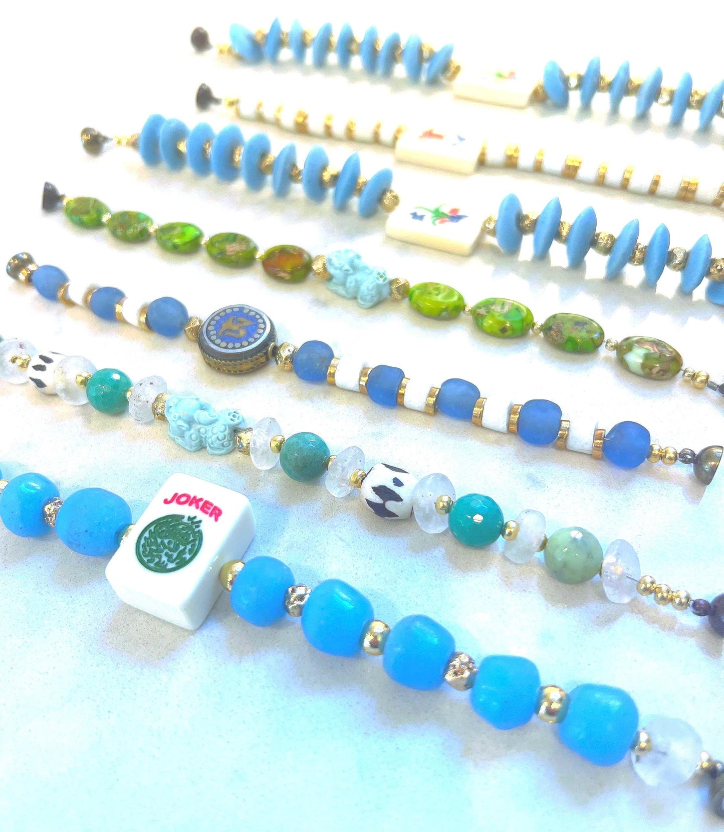 Sea Glass Mahjong Aqua Blue Bracelet