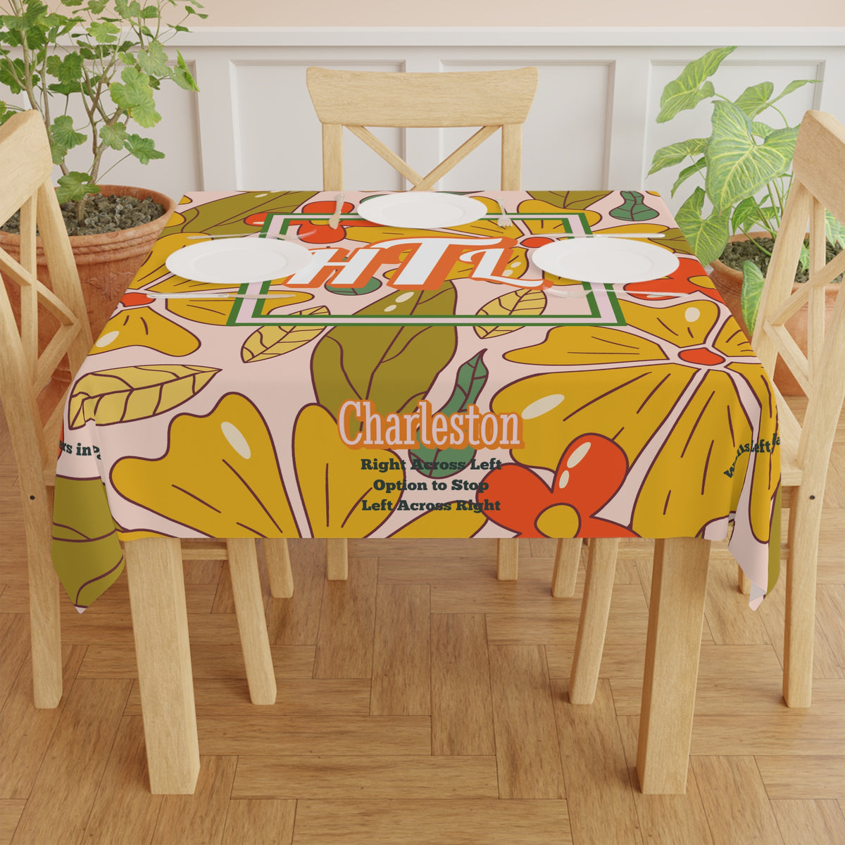 Round Floral Tablecloth – 70-Inch, River House Design, Spring Art Deco Style